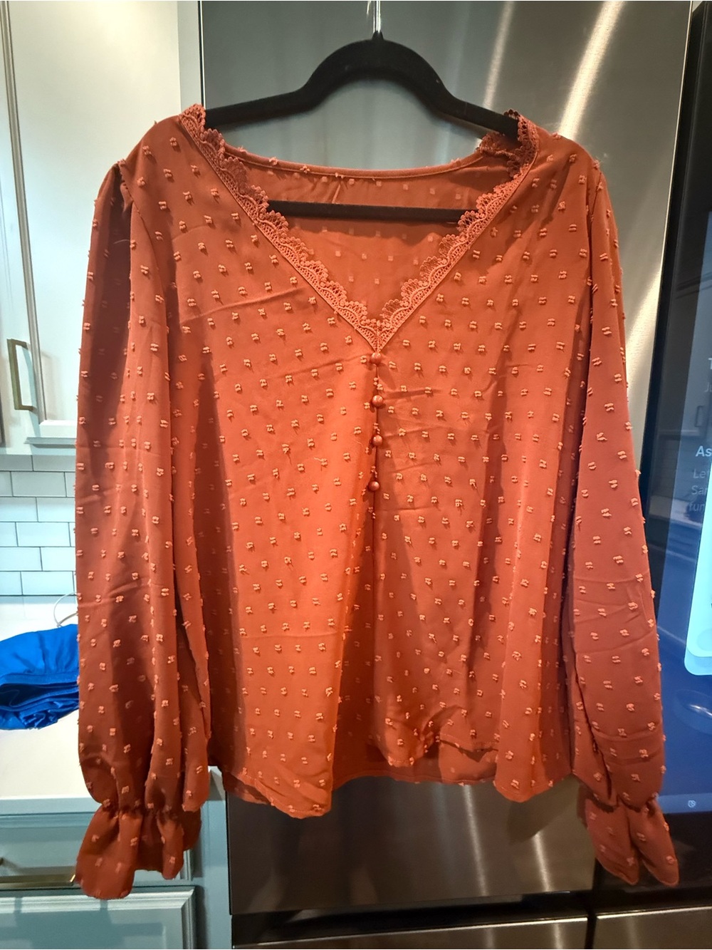 Free People Rust Lace-Trim V-Neck Blouse